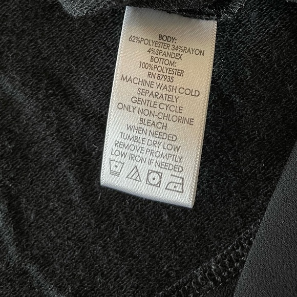 Logo by Lori Goldstein| Black Jersey Long Sleeve Top with Sheer Ruffle, Size L• - Picture 6 of 9